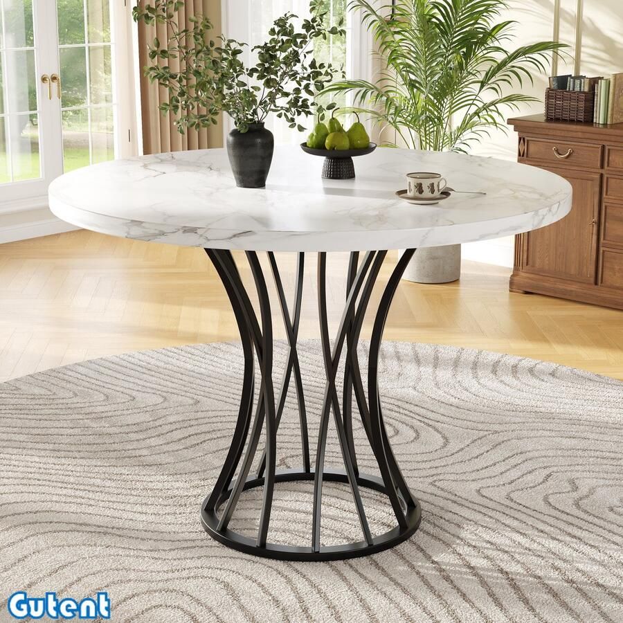 Gutent Ronde eettafel (80 x 80 x 76 cm) — licht en luxe — ronde tafel voor 4-6 personen — MDF tafelblad — Zwarte poten