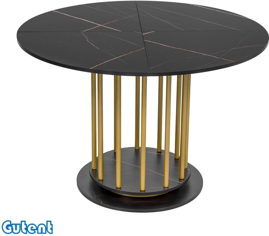 Gutent Ronde Eettafel-Marmeren Afwerking-Metalen Frame-Ruimtebesparend-Seats 2-4-Zwart + Goud
