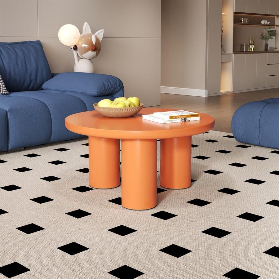 Gutent Ronde Salontafel Oranje Diameter 72 2 cm Hoogte 35 cm Gelakt MDF blad en PVC poten