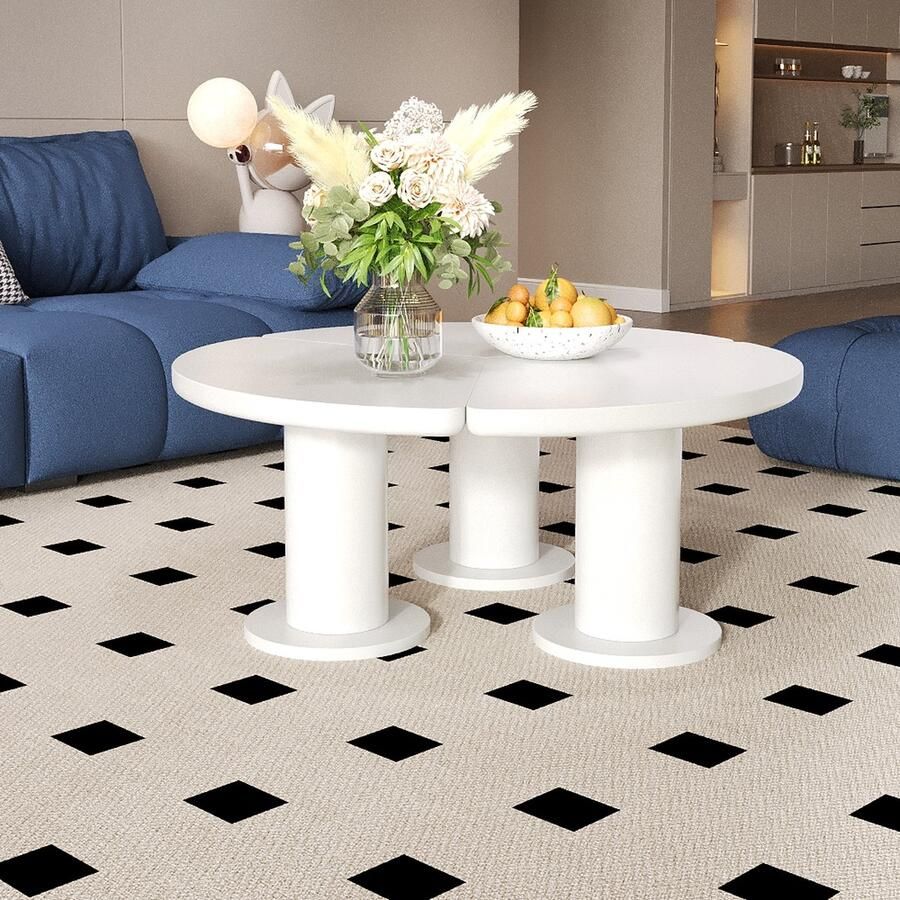 YJZQ Ronde salontafel voor de woonkamer gelakt MDF-blad en 3 PVC-poten moderne en eenvoudige salontafel wit D100 cm * H40 cm