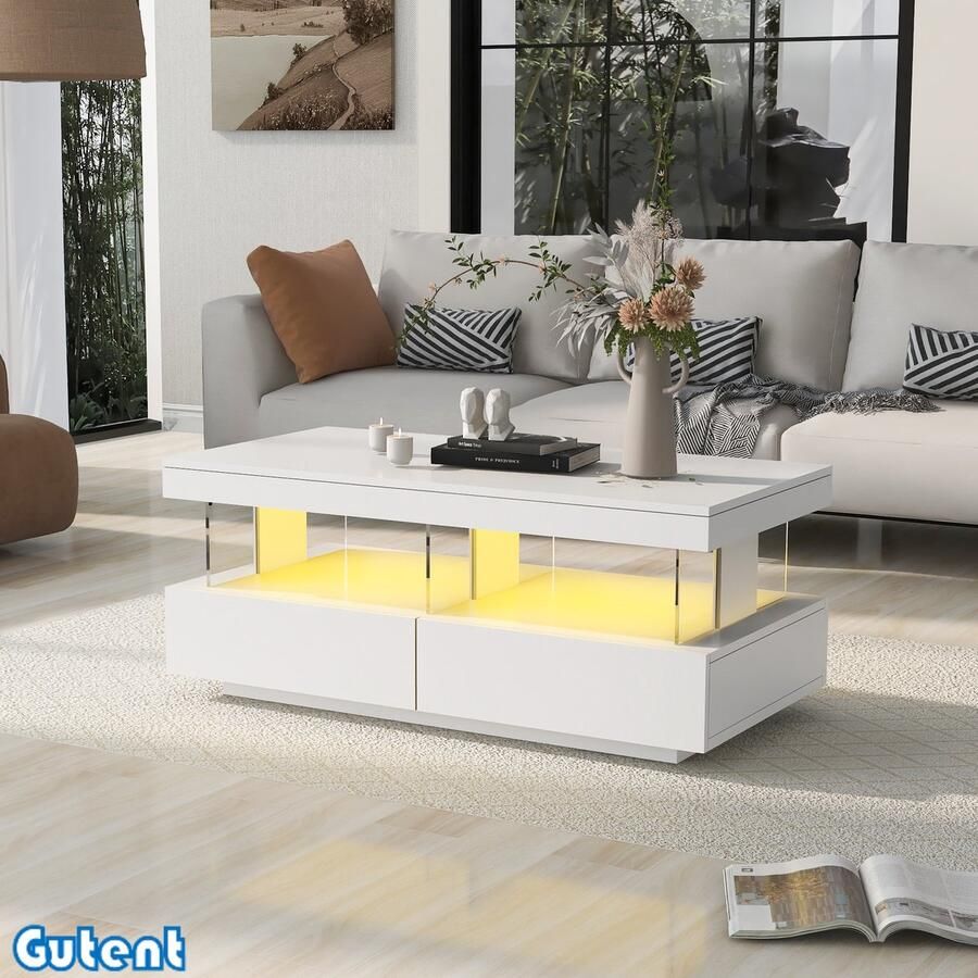 Gutent Salontafel Hoogglans Series Duurzaam Krasbestendig Glad blad Wit