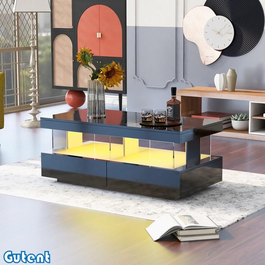 Gutent Salontafel Hoogglans Series Duurzaam Krasbestendig Glad blad Zwart