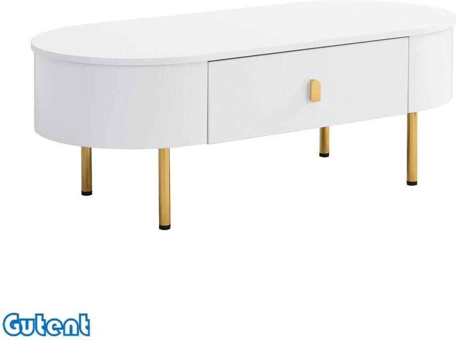 Gutent Salontafel met twee laden gouden handgrepen en poten afgeronde hoeken Wit