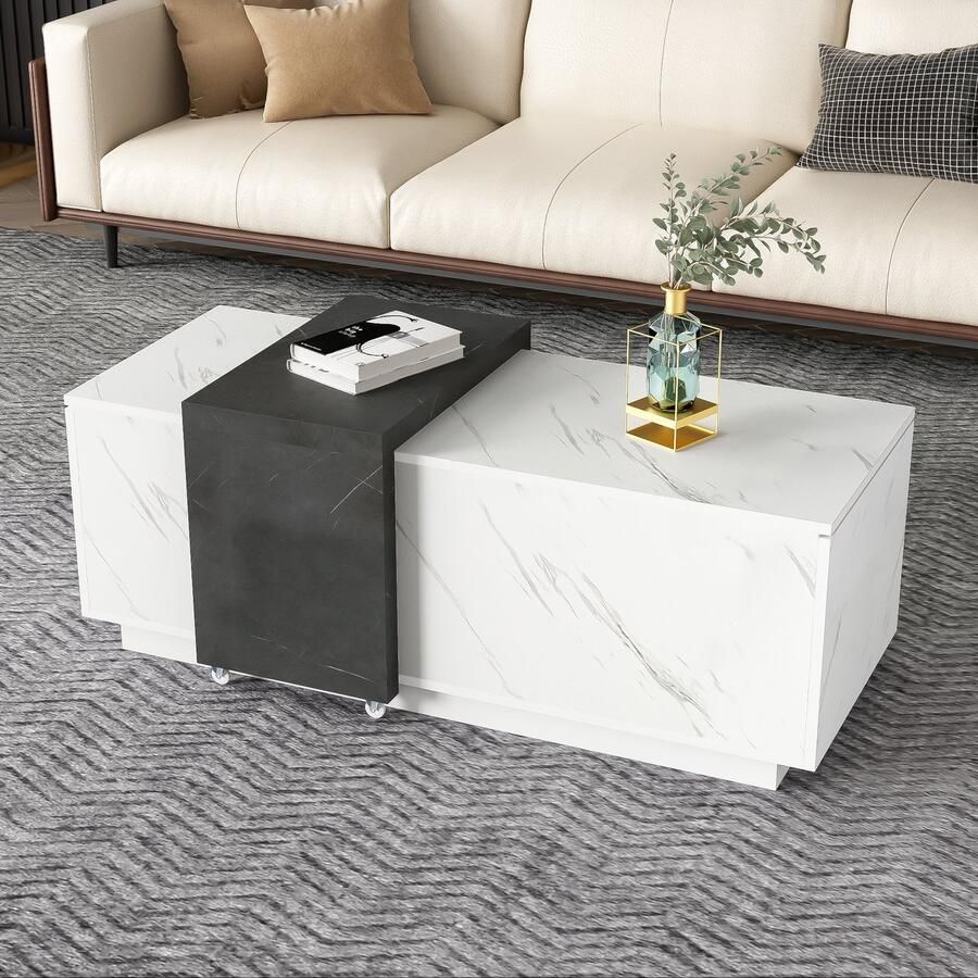 Gutent Salontafel met Zwart-Wit kleurenschema Spaanplaatmateriaal Klassiek wit marmerpatroon ideaal voor woonkamers en kantoren