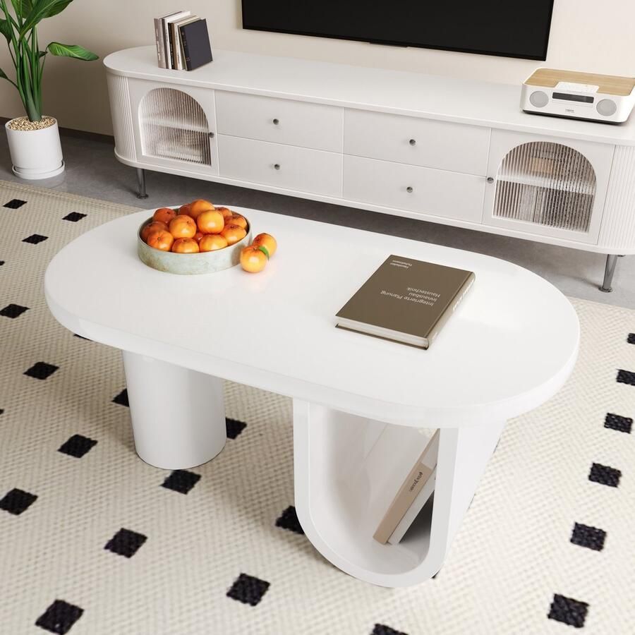 Gutent Salontafel ovaal Wit U-vormige poten afmetingen: 98 5 x 53 5 x 42 cm