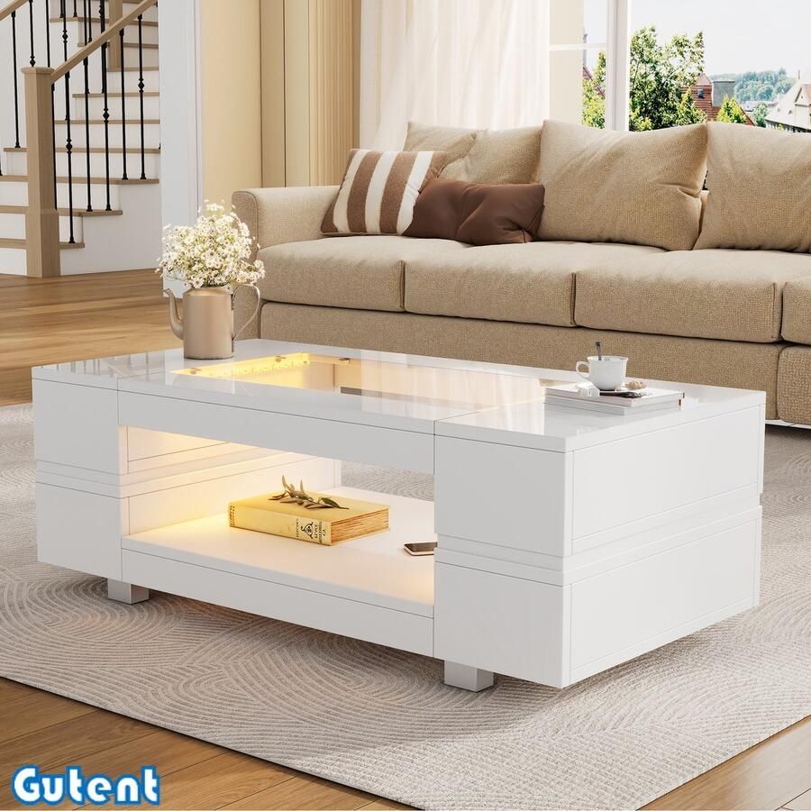 Gutent Salontafel Wit LED salontafel met Bluetooth app-bediening