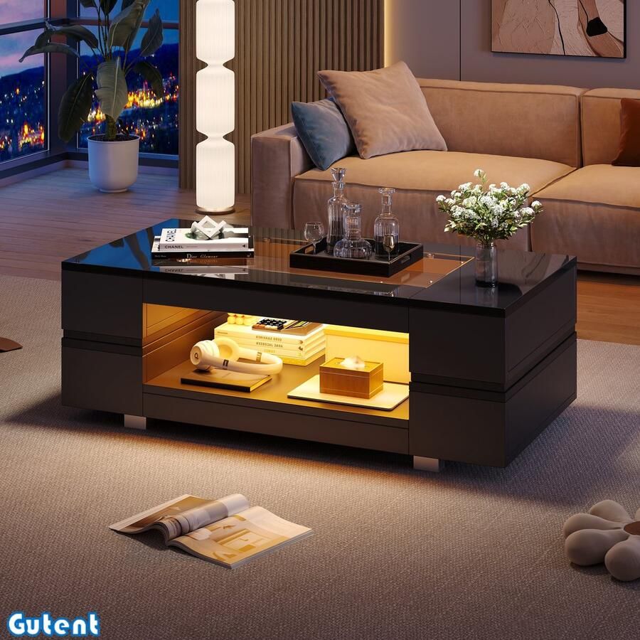 Gutent Salontafel Zwart- LED salontafel met Bluetooth app-bediening