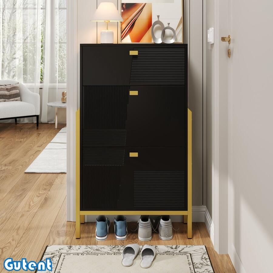 Gutent Schoenenkast met laden met gouden handgrepen en pootjes Zwart