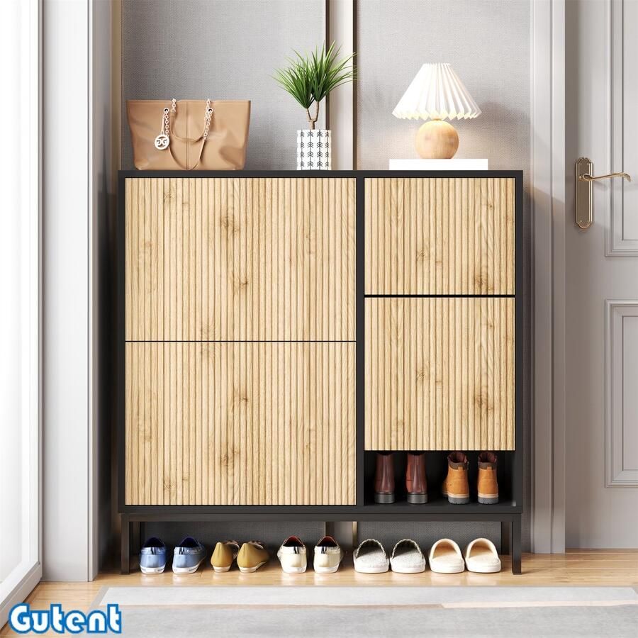 Gutent Schoenenkast met luierbank Drie kleppen Open opbergruimte Hout en Zwarte kleuren