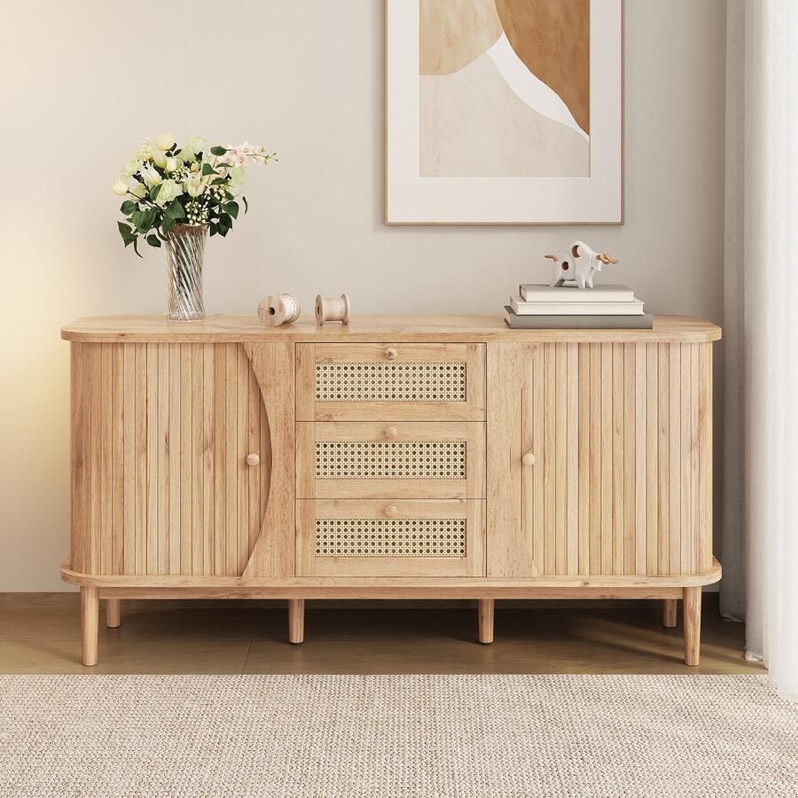 Gutent Sideboard Rieten ladekast Schuifdeuren Verstelbare planken Houtkleur