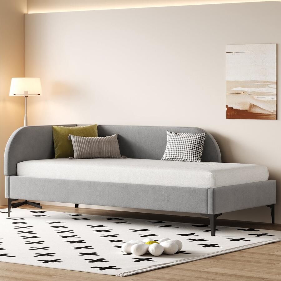 Gutent Slaapbank 90*200cm Multifunctioneel bed met lattenbodem Huidvriendelijke Fluwelen stof Grijs