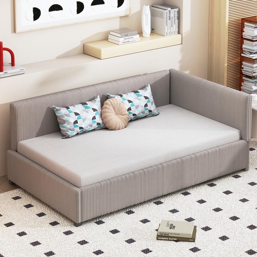 Gutent Slaapbank (Zonder matras) 90*200cm met Lattenbodem Fluwelen stof Grijs