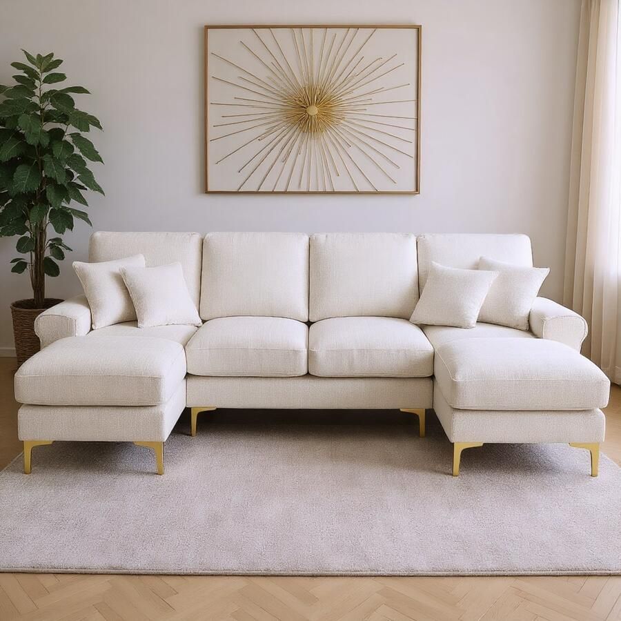 Gutent Sofa Chenille stof U-vormige bank met dubbele chaise longue Beige