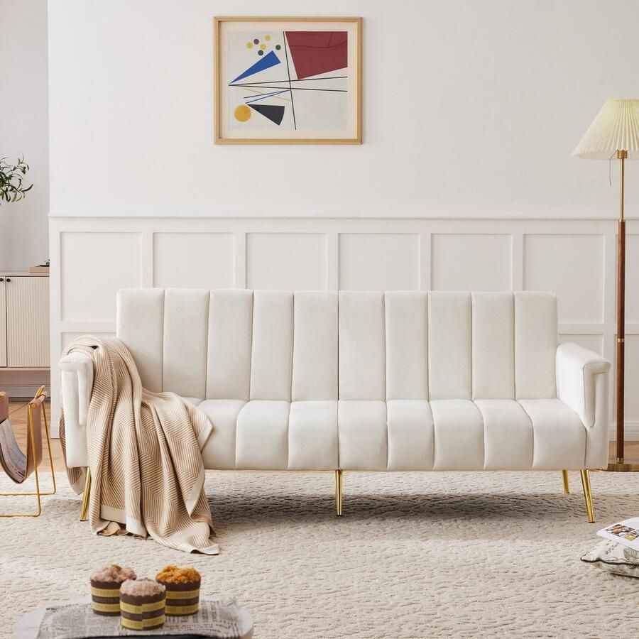 Gutent Sofa Modern ontwerp Fluwelen stof Opklapbare slaapbank met slaapfunctie Beige