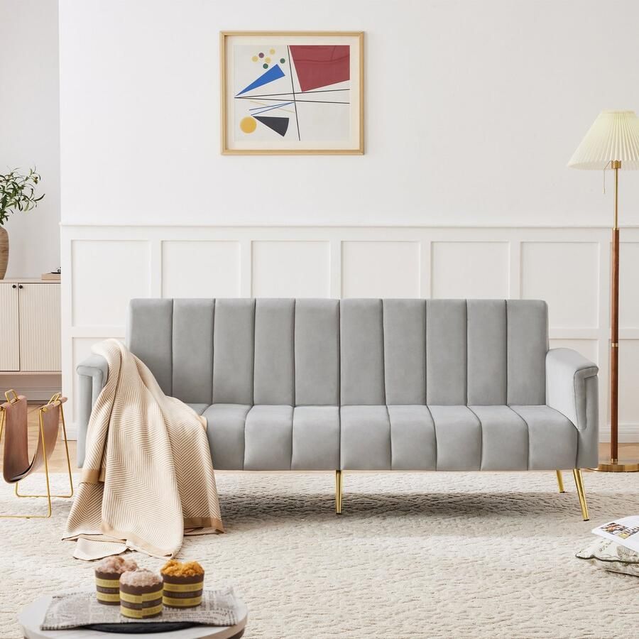 Gutent Sofa Modern ontwerp Fluwelen stof Opklapbare slaapbank met slaapfunctie Grijs