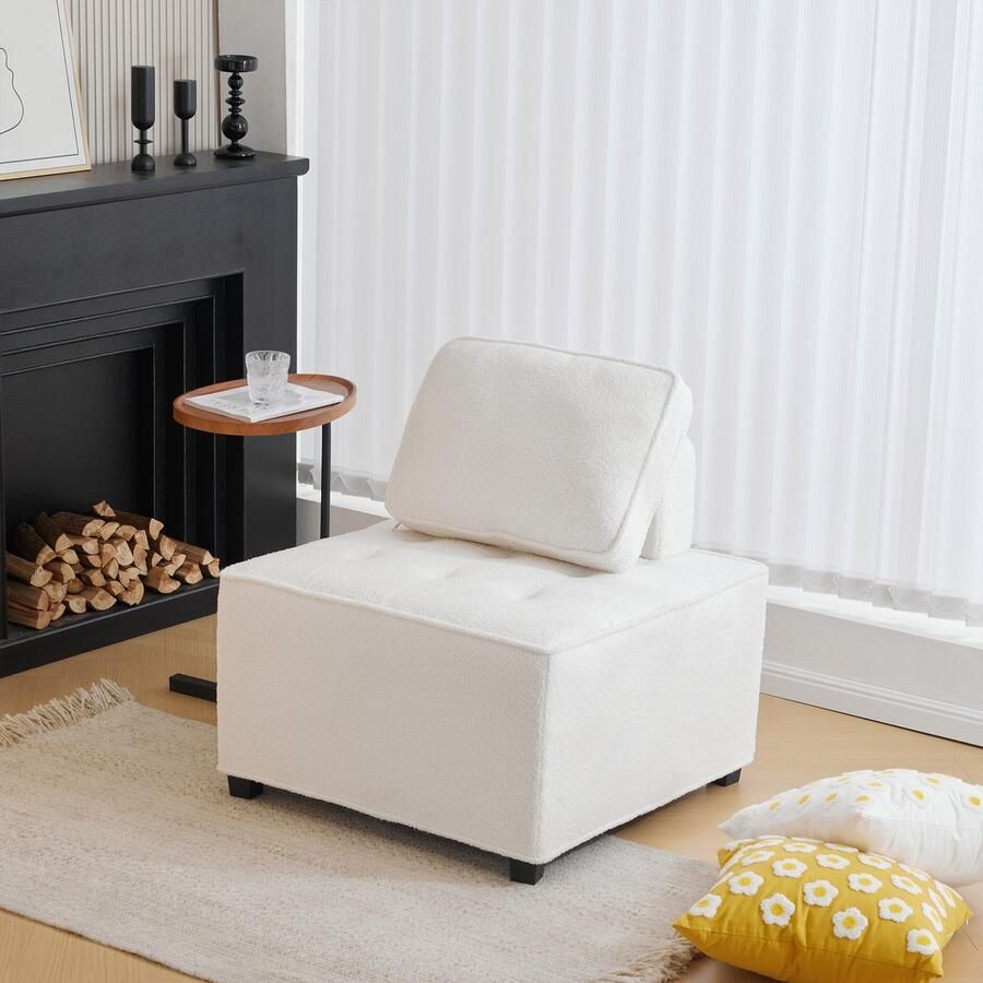 Gutent Sofa Wit 1 Enkele Sofa Teddy stof Handig en eenvoudig woonkamer combinatie bank casual fauteuil armloze stoel combinatie bank hoekbank patchwork bank