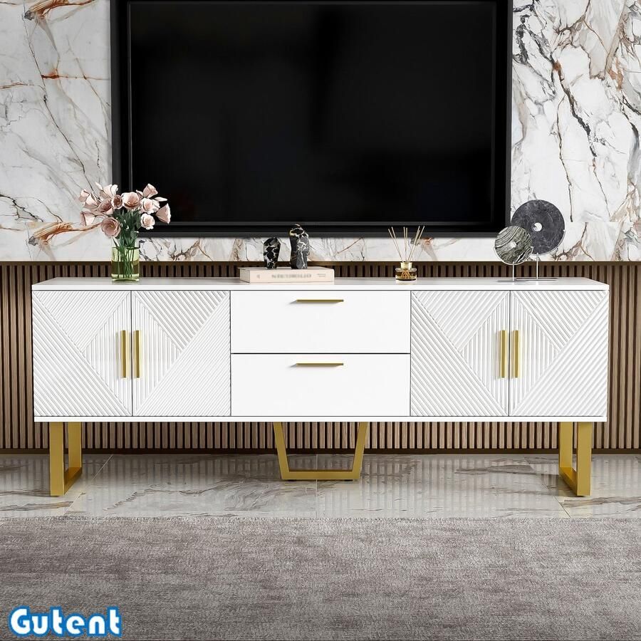 Gutent TV-kast 170 cm Wit Glanzend Vierdeuren Twee laden