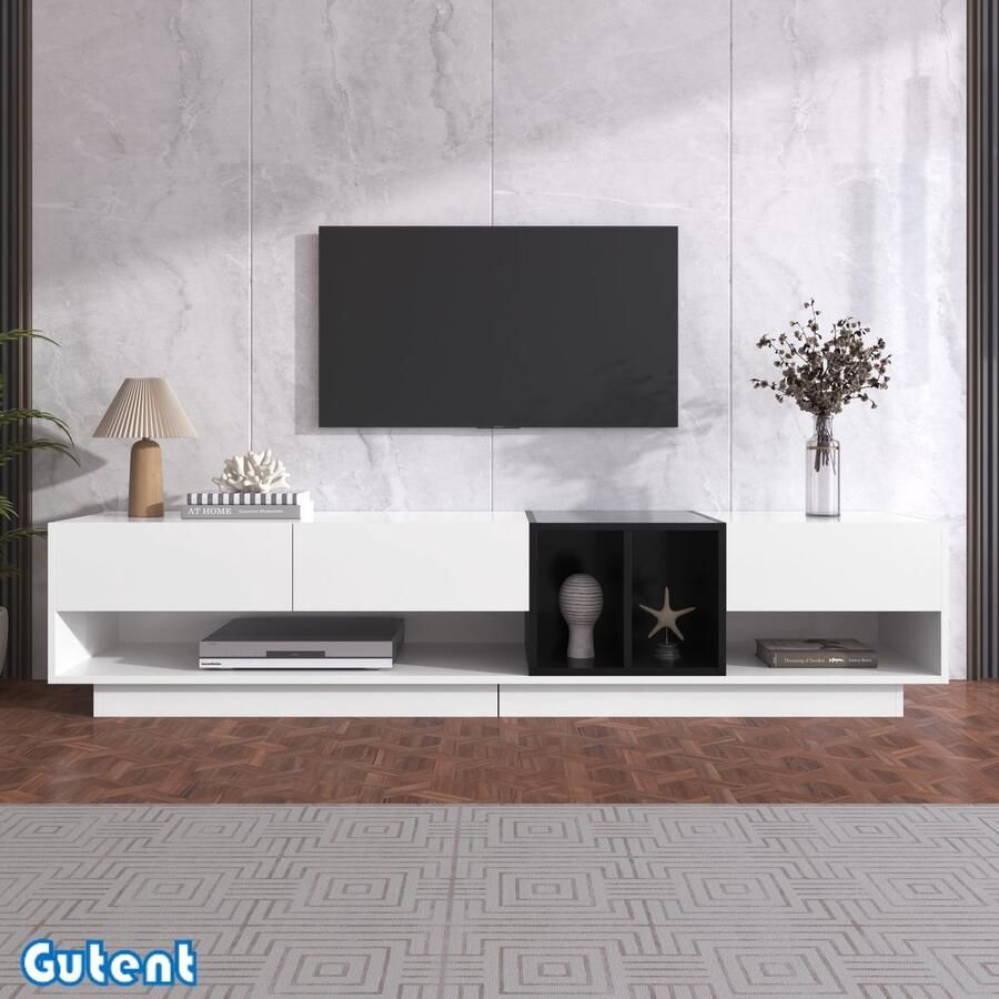 Gutent TV-kast Hoogglans Combinatie Meerdere Opbergruimtes Wit en Zwart Colour Clash Design