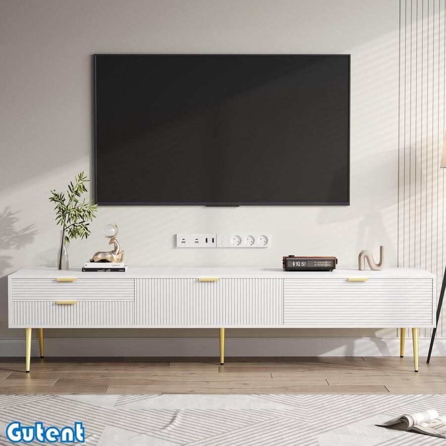 Gutent TV-kast met lade en deur Modern design Gouden handvat Wit