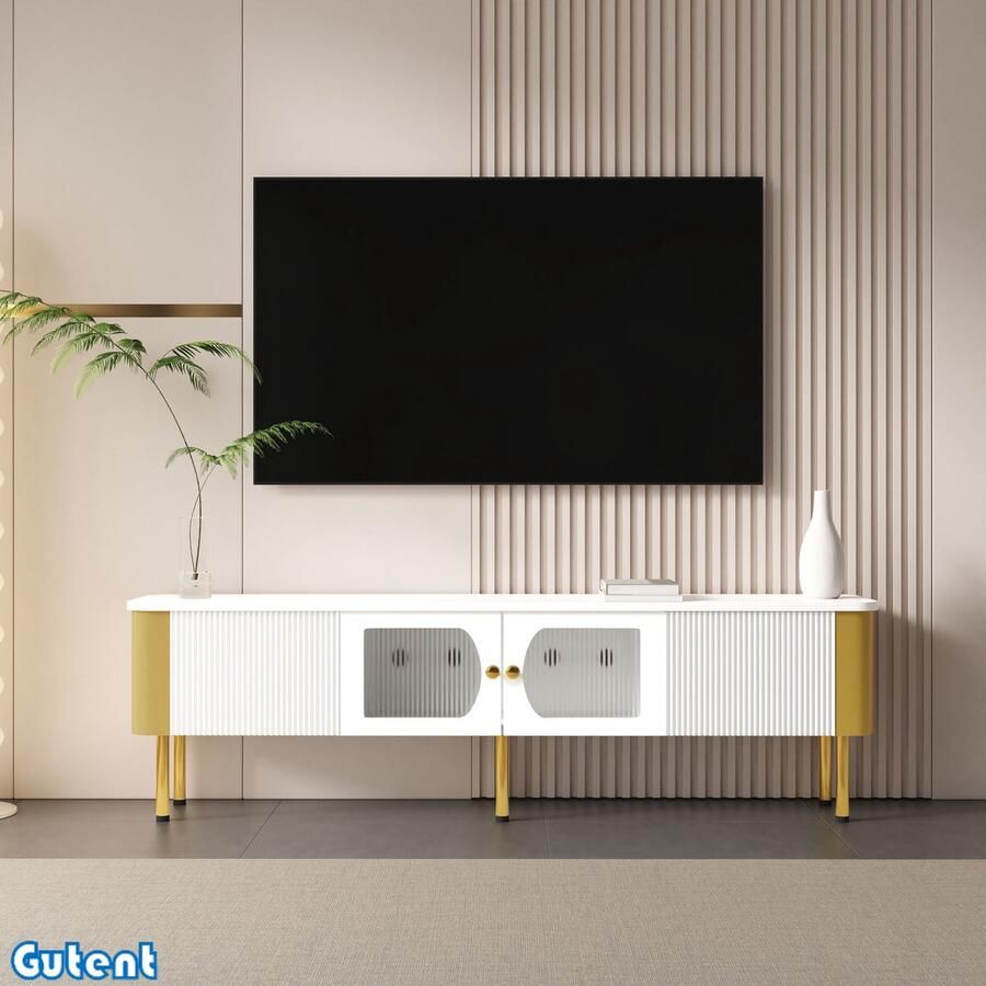 Gutent TV-kast Met laden Gouden handgrepen en poten Booglijst Wit