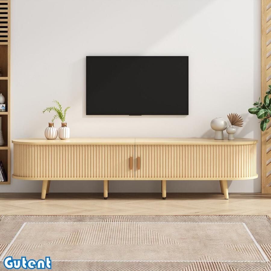 Gutent TV-kast met opbergruimte Rond tafelblad MDF Houtnerf 2 laden Afmetingen 175 x 40 x 42 cm Houtkleur