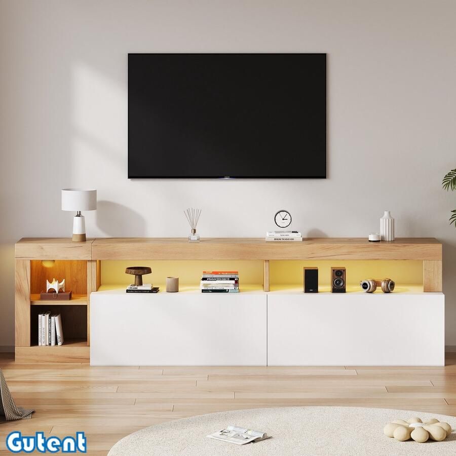 Gutent TV-kast Open opbergruimte met LED indicatielampje Origineel houten frame Witte deuren