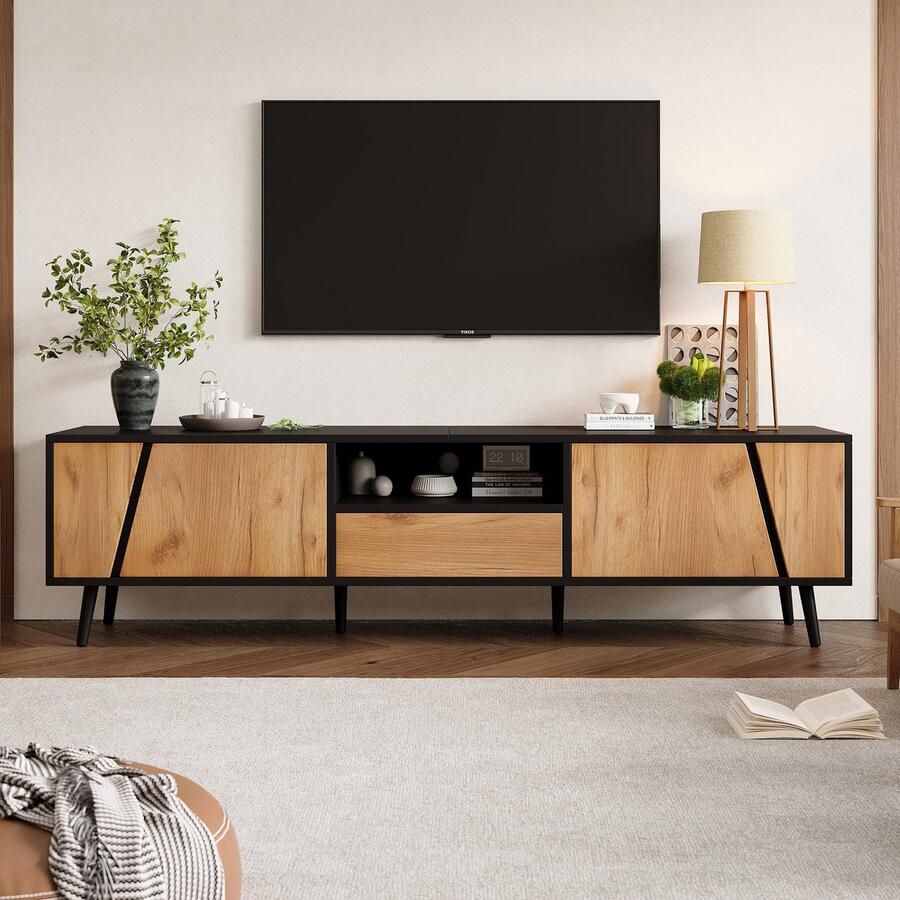 Gutent TV-meubel 180 x 40 x 46 cm met lades 6 massief houten poten Houtkleur