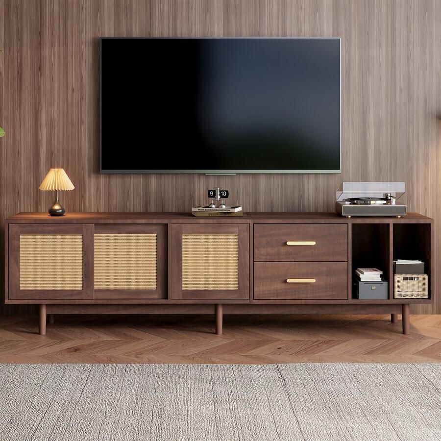 Gutent TV-meubel 190 x 40 x 52 cm met lades Bruin rieten vlechtwerk MDF-materiaal