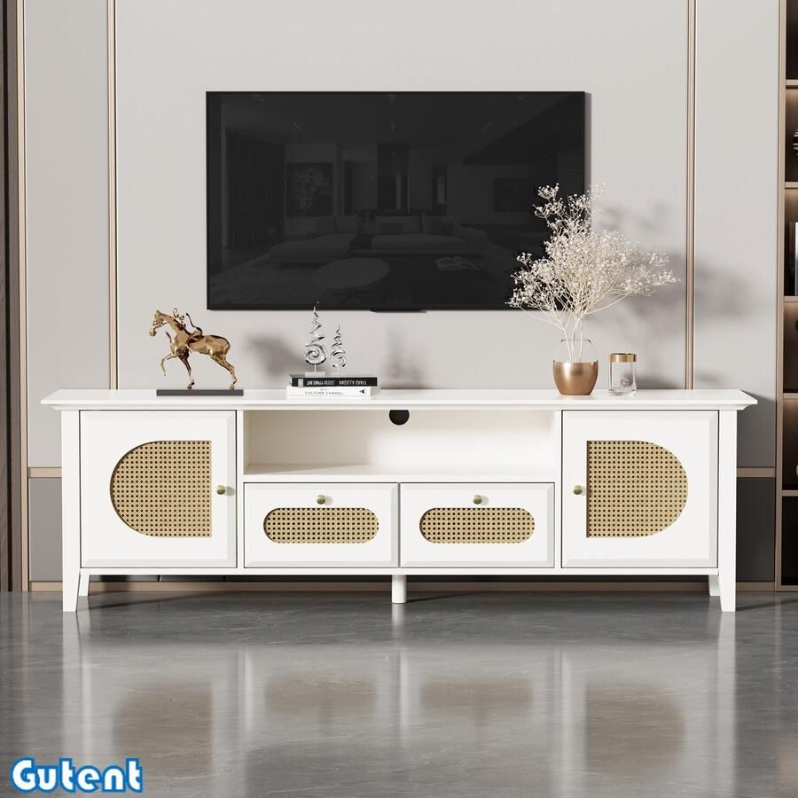 Gutent Tv-meubel Gebogen rotan deuren en laden Wit