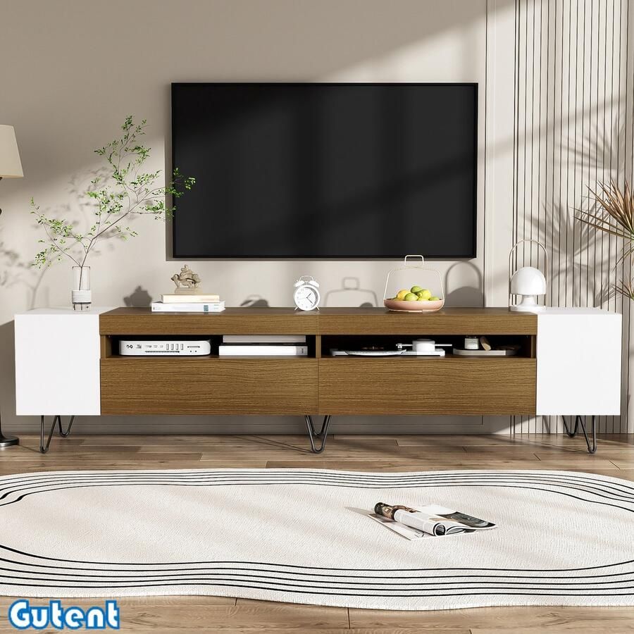 Gutent TV-meubel Wit en houtlook Lengte 180 cm Minimalistische stijl