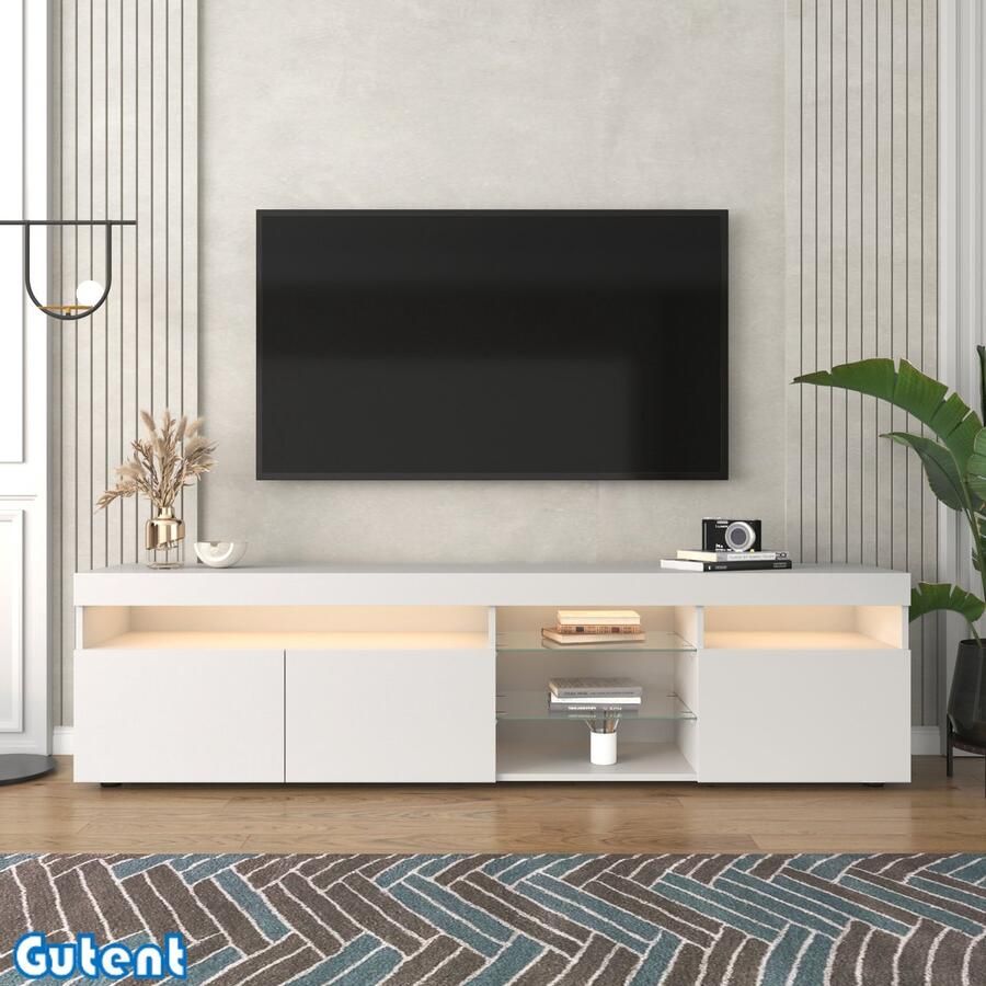 Gutent TV-meubel Wit Modern Helder Paneel Variabele LED-verlichting