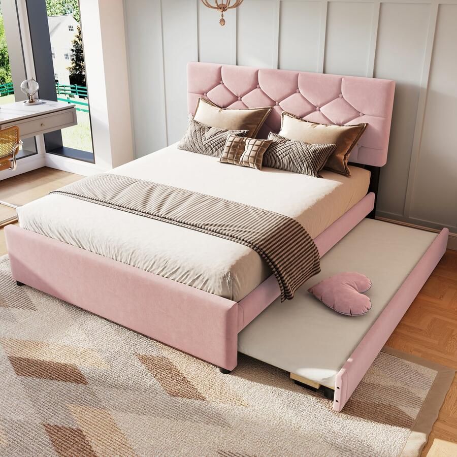 Gutent Tweepersoonsbed 140 x 200 cm Zonder matras met uitschuifbed fluweel Roze