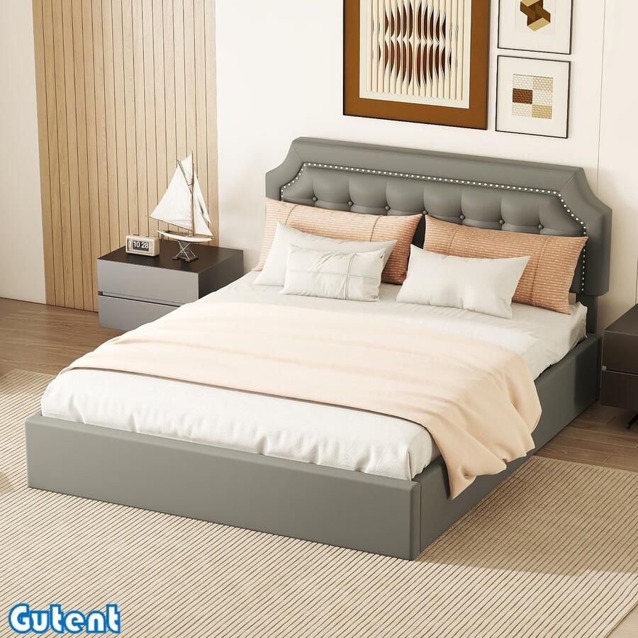 Gutent Tweepersoonsbed-160*200 cm-Hydraulisch Tweepersoonsbed-Grijs-Geen Matras