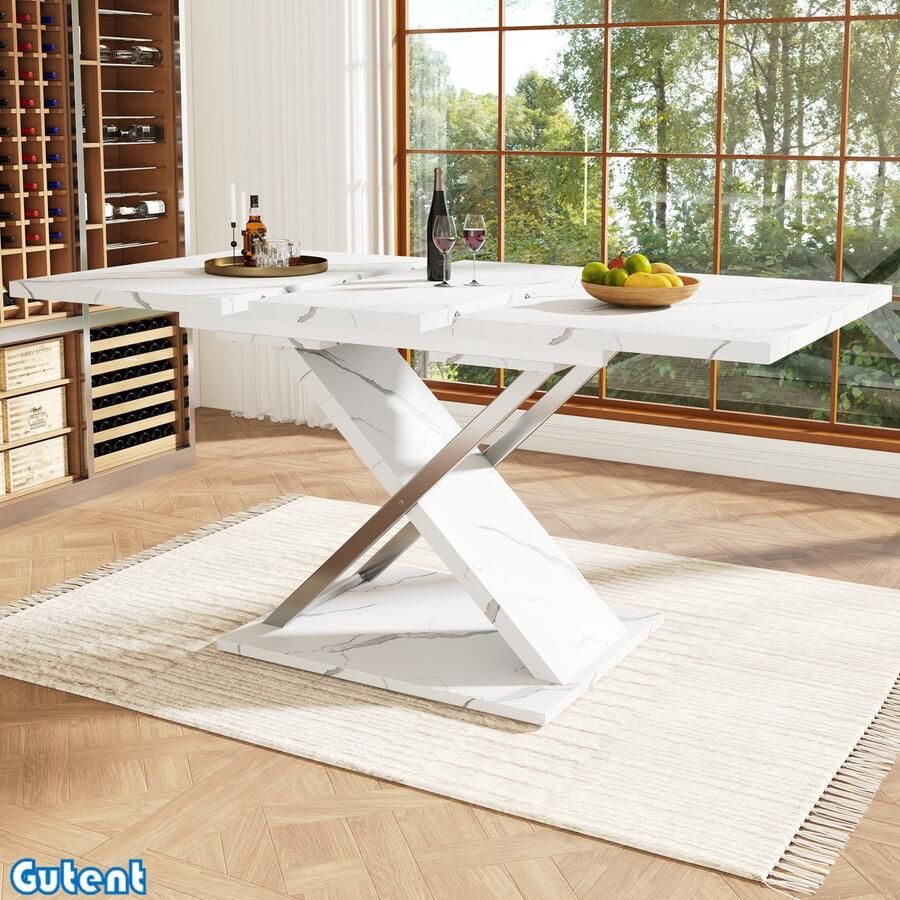 Gutent Uitschuifbare eettafel (118-157 x 75 cm) Eettafel met gekruiste poten Wit