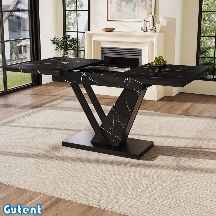 Gutent Uitschuifbare eettafel (120-160*75 cm) Verlengbaar tot 120-160 cm met intern inzetstuk Zwart