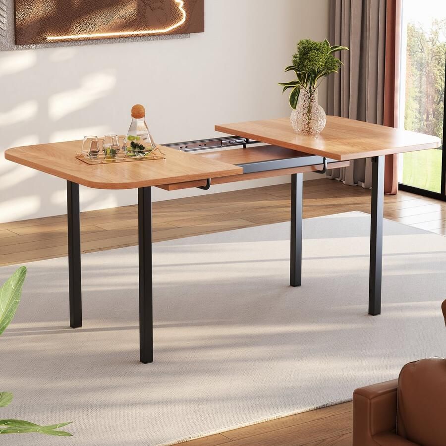 Gutent Uitschuifbare Eettafel Houtkleur 120 cm Uitschuifbaar tot 160 cm Moderne minimalistische stijl sterke legering geschikt voor 4-6 personen