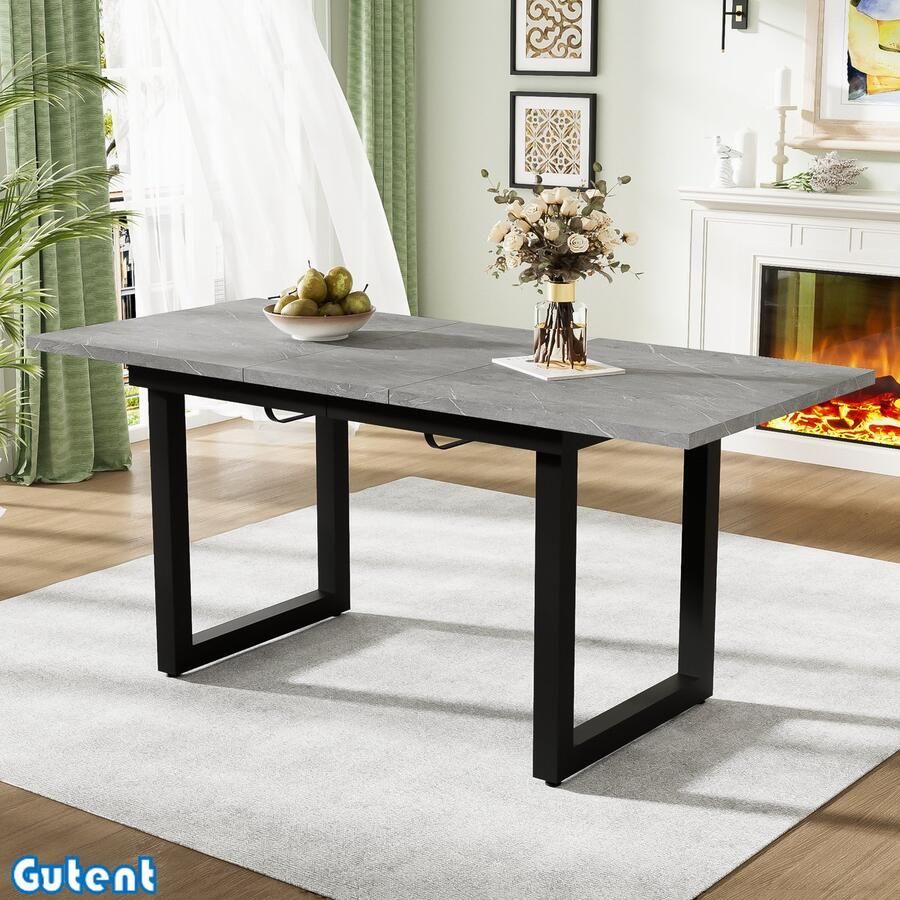 Gutent Uitschuifbare eettafel l140 180 *W80*H75- industriele stijl rechthoekig MDF Grijs+ Zwart