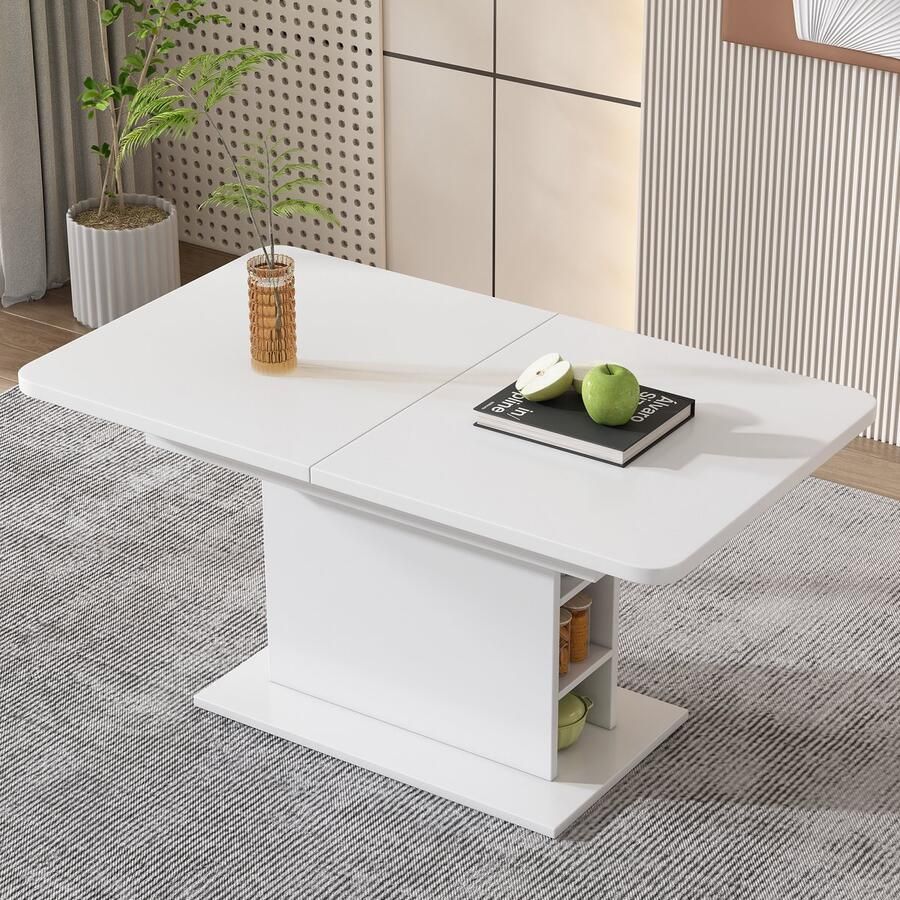 Gutent Uitschuifbare Eettafel Wit Spaanplaat Eettafel met Opbergkast rechthoekige eettafel moderne minimalistische eettafel ruimtebesparende multifunctionele eettafel