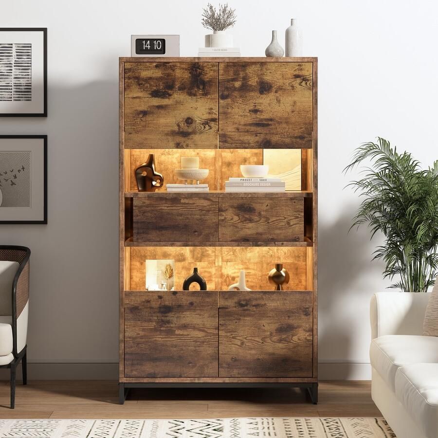 Gutent Vitrinekast 80 x 40 x 138 cm LED-verlichting met 2 lades acrylpaneel Zwart + Houtnerf