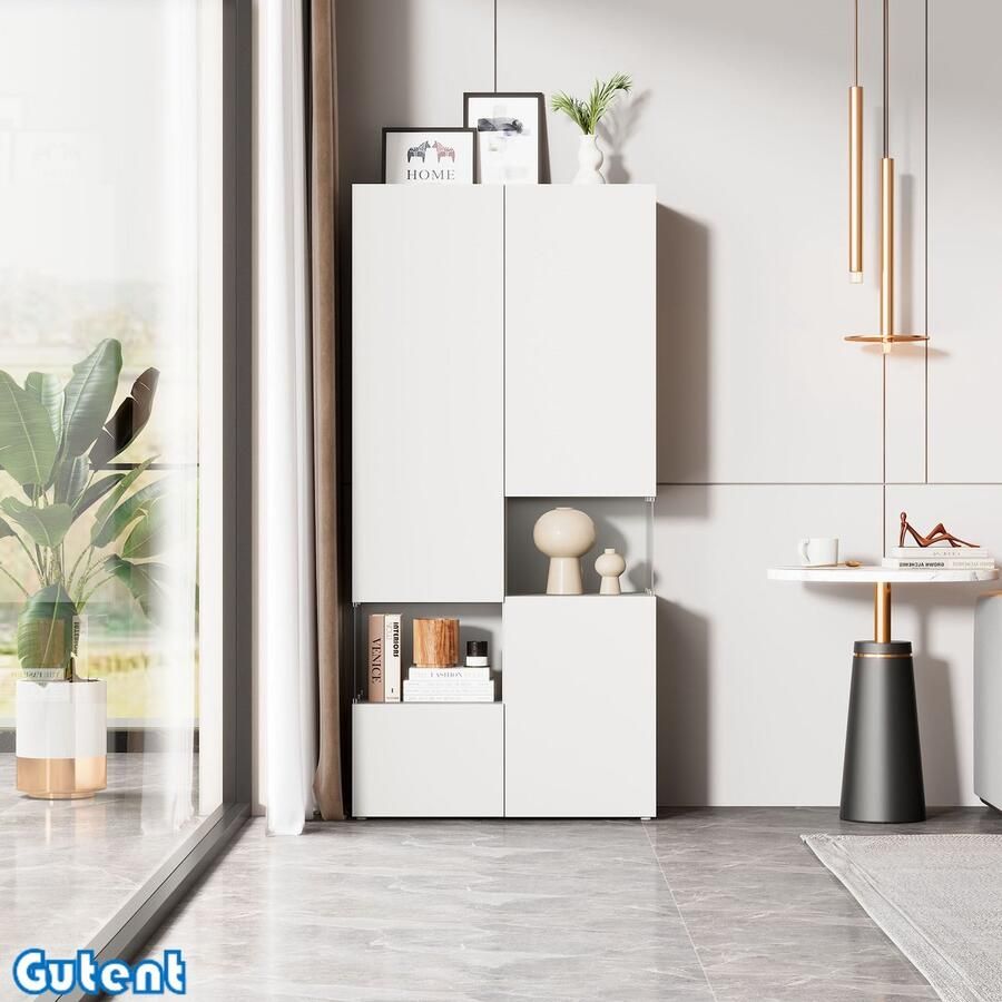 Gutent Vitrinekast Met LED verlichting Transparant acryl Wit 80x38x170 cm