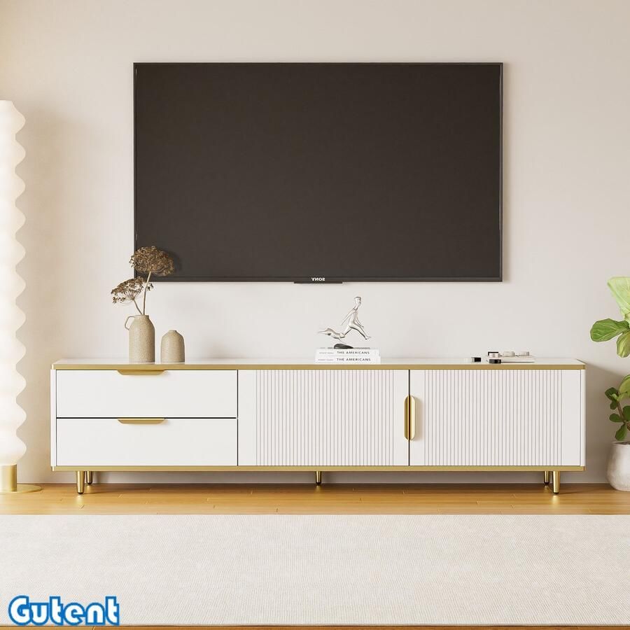 Gutentt Gutent TV-kast Gesneden textuur Gouden handvat en voeten Wit