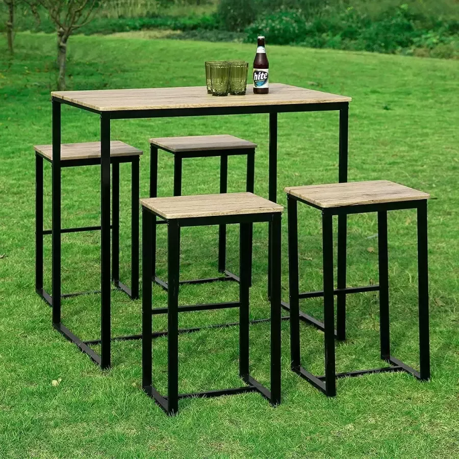 Gutos Bartafel Tafel met 4 krukken – Tuinset bartafelset 5-delige eettafel bistrotafel met 4 stoelen