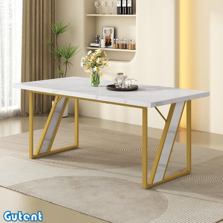 Guutent Gutent Witte eettafel voor 4-160×80 cm-Moderne stijl-Gouden poten