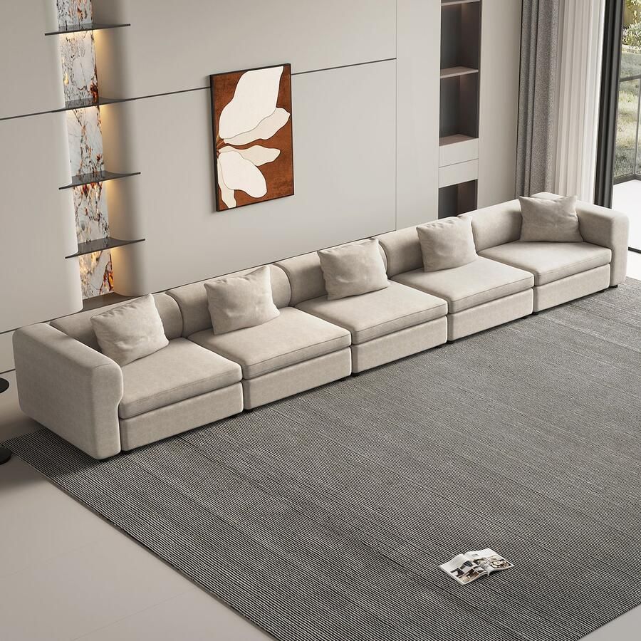 GUYII bank Hoekbank Lichtbeige Modulaire bank Comforter Stijlvolen Oversized De Bank for Woonkamer met 5 Kussens 5-zitsbank de Bank voor woonkamer，Klein Appartement Lounge sofa(9 zitplaatsen)