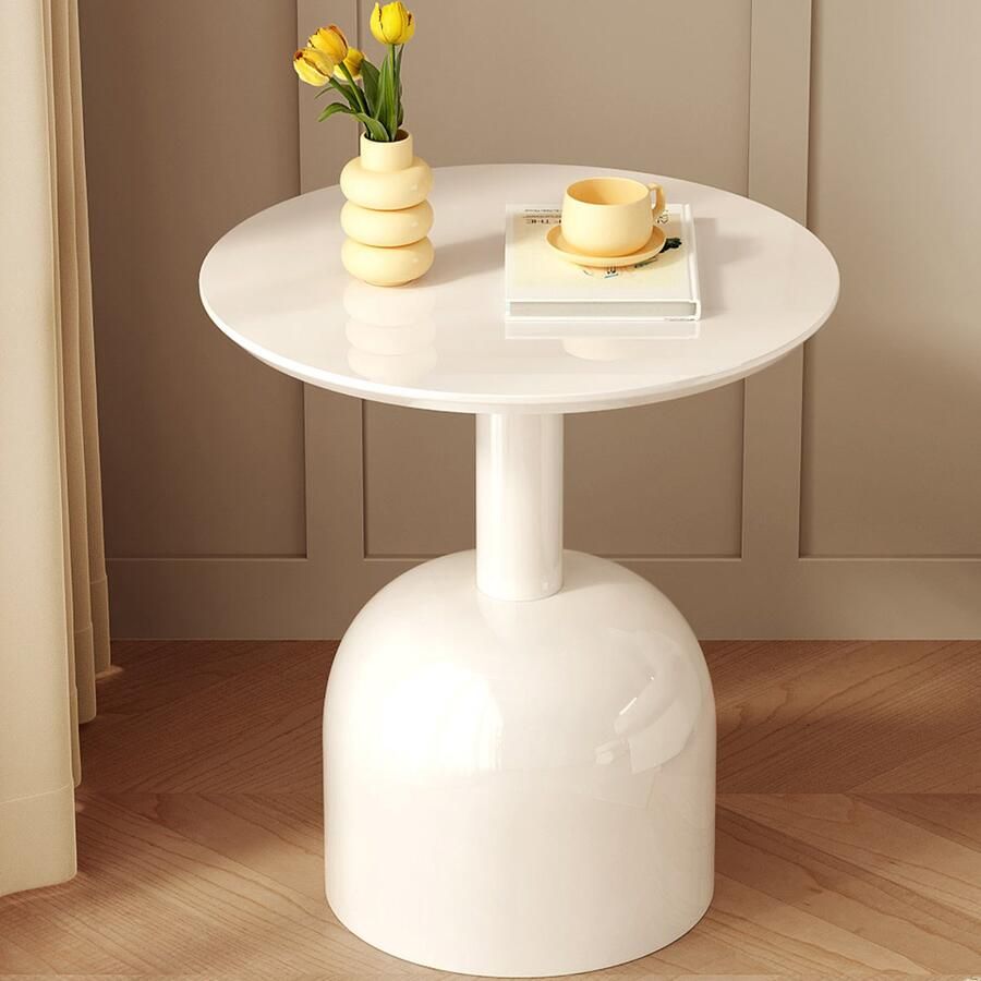 GUYII Bijzettafels Woonkamer Meubels 58*58*63cm Round Side Table theetafel Kleine Koffietafel Bank zijtafel Witte Modern Minimalistisch Design Geschikt voor het balkon、Woonkamer、Slaapkamer、Studio en Corners，side table