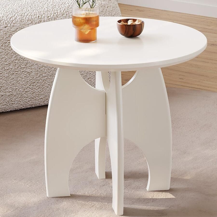 GUYII Bijzettafels Woonkamer Meubels theetafel Witte Circular Side Tafel 60.6*60.6*50cm Kleine Koffietafel Bank zijtafel Modern Minimalistisch Design Geschikt voor het balkon、Woonkamer、Slaapkamer en Studio，side table