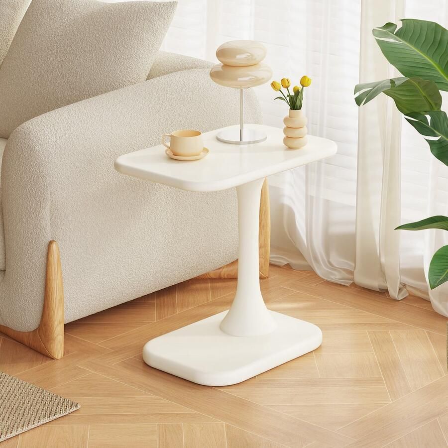 GUYII Bijzettafels Woonkamermeubilair 46*32*53cm Zijtafel Moderne Een kleine theetafel crème witte C-vormige banktafel ruimtebesparende eindtafel voor woonkamer slaapkamer bank kantoor eenvoudige montage，side table