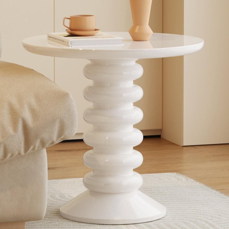 GUYII Bijzettafels Woonkamermeubilair Theetafel 58*58*52.5cm Witte crème onregelmatige koffietafel voor woonkamer lage tafel Kleine dranktafel wit 58cm Moderne woonkamer slaapkamer hoeken en kantoor，Couchtisch