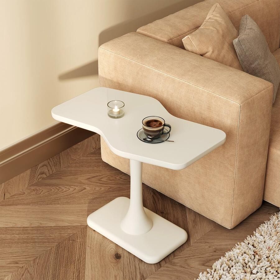 GUYII Bijzettafels Woonkamermeubilair Zijtafel Onregelmatige I-Shape eindtafel 60*35.7*53cm crème witte koffietafel voor woonkamer slaapkamer thuis kantoor Ruimtebesparende Een kleine theetafel，side table - Foto 2
