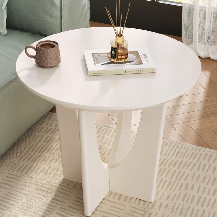 GUYII Bijzettafels Zijtafel 60*60*53cm theetafel ModernRonde bijzettafel Woonkamertafel minimalistisch Koffietafel wit Table for Bedroom Office Small Spaces Easy to Assemble，Couchtisch